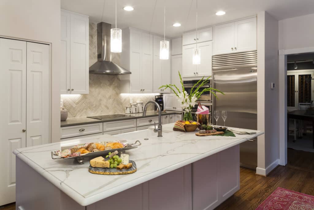 Under cabinet light, recessed lights and sconces in kitchen